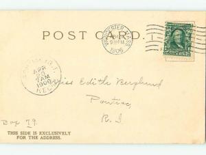 Pre-1907 easter CHICKS SIT IN GREEN HAT WITH FEATHER r2732