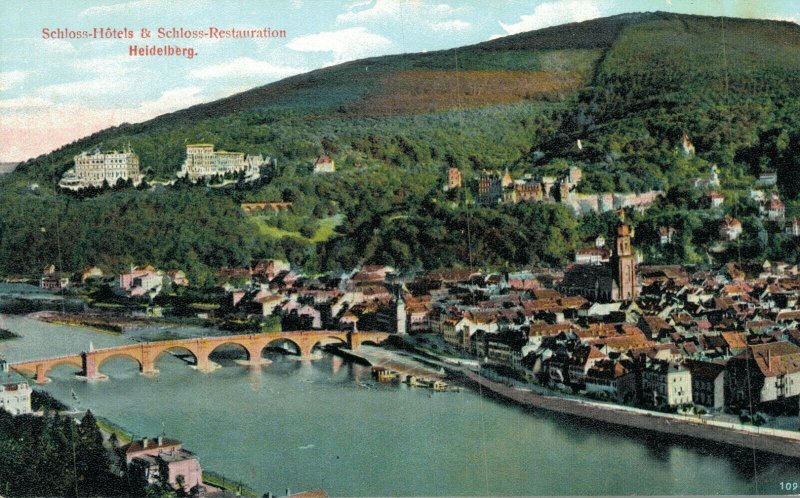 Germany Schloss Hotels Heidelberg Vintage Postcard 07.89 