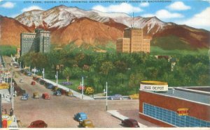 Ogden Utah City Hall Park 25th St, Bus Depot, Ben Lomond Hotel  1946 Postcard