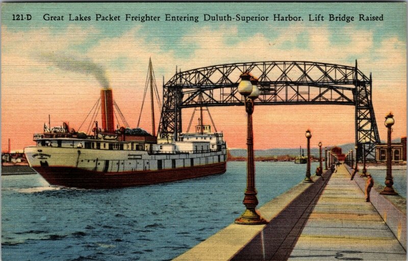 Michigan MI Great Lakes Freighter Duluth Superior Harbor Postcard Old Vintage PC