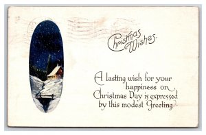 Night Cabin Scene Christmas Wishes 1917 DB Postcard R10