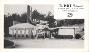 Martinsville Virginia VA The Hut Restaurant Vintage Postcard