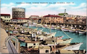 Telegraph Hill Fishermans Wharf Boats Pier San Francisco California CA Postcard 