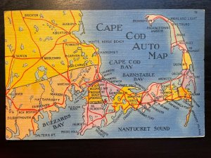 Vintage Postcard 1951 Cape Cod Auto Map Cape Cod Massachusetts