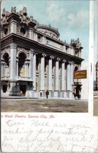 Postcard MO Kansas City - Willis Wood Theatre - misprint/miscut