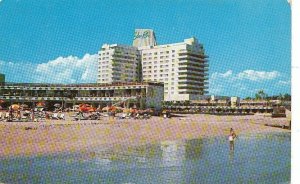 Postcard Fontainebleau + Eden Roc Cabanas Ocean Miami Beach FL 1958