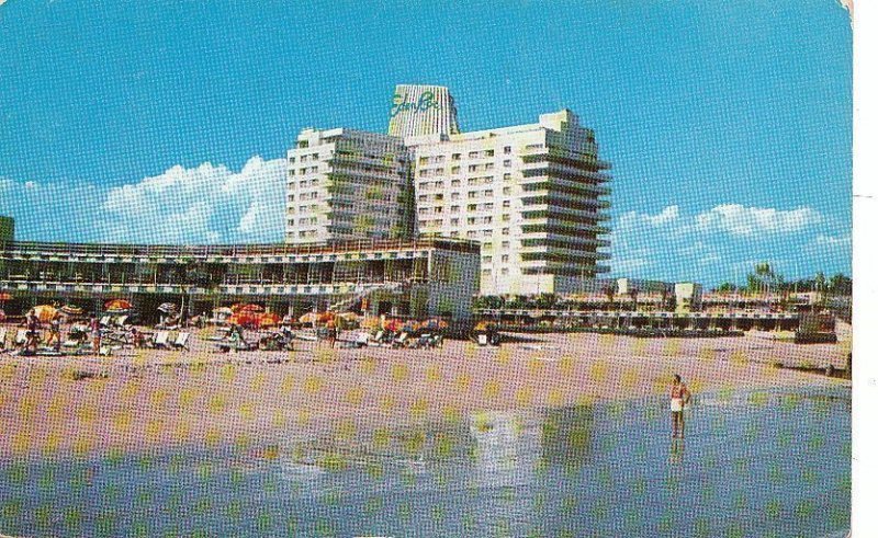 Postcard Fontainebleau + Eden Roc Cabanas Ocean Miami Beach FL 1958