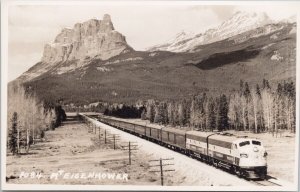 Byron Harmon 1084 Mt Eisenhower Alberta Canadian Pacific Train RPPC Postcard H24