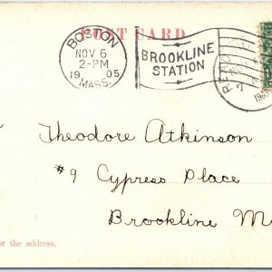 c1900s UDB Reading, MA High School Old South Church Postcard Brookline Sta. A102