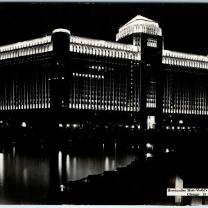 c1930s Chicago, IL RPPC Night Merchandise Mart Shopping Mall Photo Retail A164