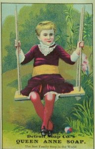 1880's-90's Detroit Soap Co. Queen Anne Soap Adorable Girl On Swing P80