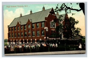 Vintage 1900's Postcard Panoramic View High School & Students Victoria BC Canada