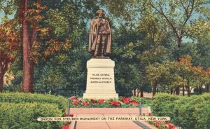 Vintage Postcard Baron Von Steuben Monument Statue Parkway Utica New York NY