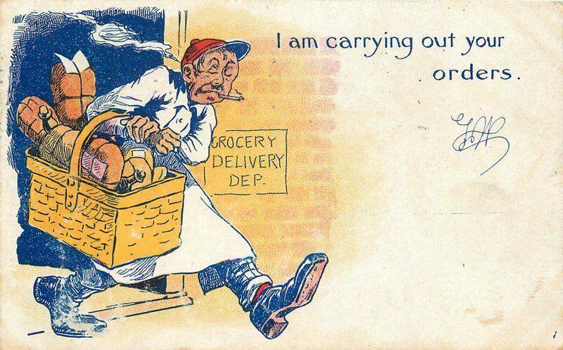 Artist impression Comic Humor 1909 Grocery Delivery Postcard 1199