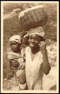 curacao, N.W.I., Native Black Girl with Baby (1940s) 