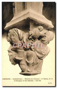 Old Postcard Amiens Cathedral Choir Stalls of the Drunkard and his wife