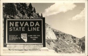 Nevada State Line Road Sign c1940 Real Photo Postcard