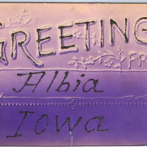 c1900s Albia, IA Greetings Embossed Purple Spray Painted Mica UDB Postcard A117