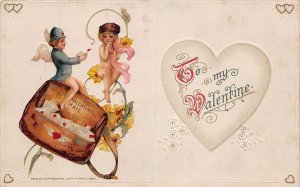 J82/ Valentine's Day Love c1910 Postcard John Winsch Cupid Mail Bag 202