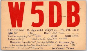 1937 QSL Radio Card Code W5DB McCamey Texas Amateur Station Posted Postcard