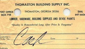 1969 THOMASTON GA THOMASTON BUILDING SUPPLY  INVOICE Z917