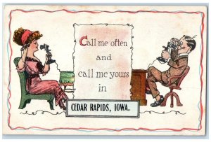 1915 Call Me Often Call Me Yours Telephone Couple Cedar Rapids Iowa IA Postcard