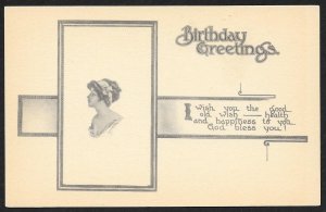 Birthday Greetings Portrait Of Pretty Gibson Type Lady Unused c1910s