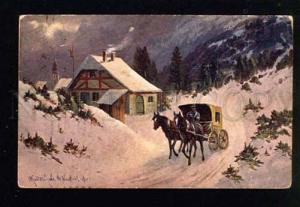 3043221 HORSES in Winter by MULLER vintage RPPC