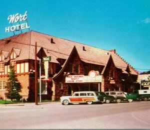 Jackson Wyoming WY Wort Hotel Street View Woody Wagon Cars Chrome Postcard T12