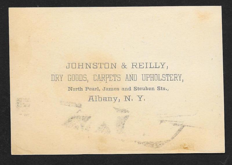 VICTORIAN TRADE CARD Johnston Reilly Dry Goods Boy Fishing in Boat Girl on Shore