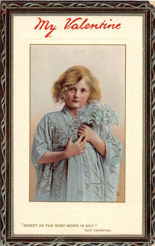 G22/ Valentine's Day Love Holiday Postcard c1910 Pretty Girl Robe Border 14