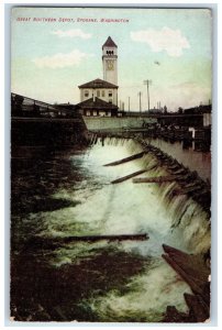 1914 Great Northern Depot Spokane Washington WA Posted Antique Postcard