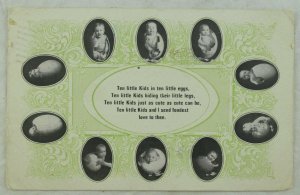 C.1910 Ten Little Kids In Little Eggs Vintage Cute Children Poem Postcard F14