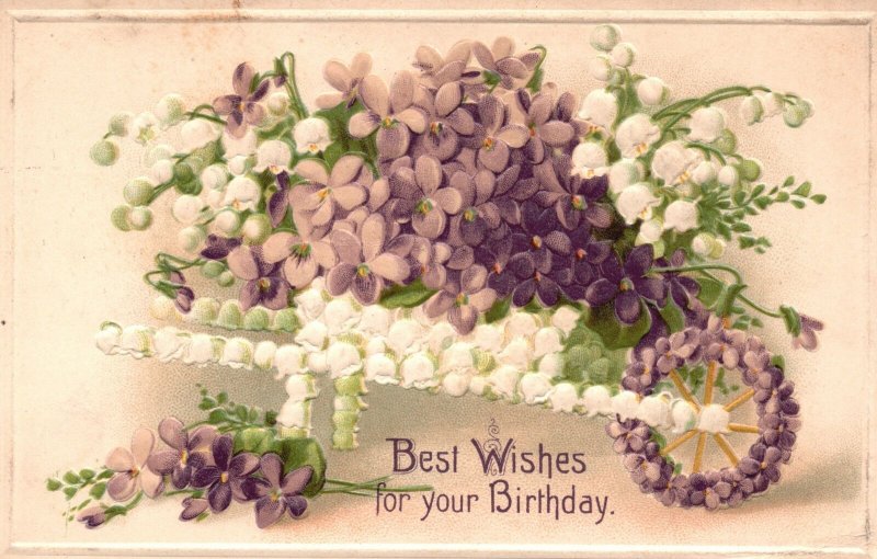 Vintage Postcard Best Wishes For Your Birthday Purple Petals Natal Day Souvenir 