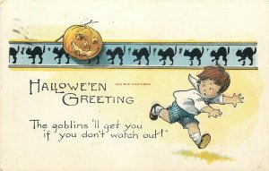 Halloween, Boy Running from Goblins, Miller Art Co No 298a-3