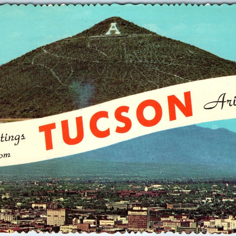 c1970s Tucson, AZ Greetings Sentinel Peak Ancient Pyramid? Petroglyph 4x6 PC M13