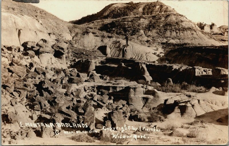 RPPC Badlands near Miles City Montana Real Photo Postcard I Presthus Wibaux MT
