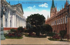 Venezuela Plaza del Palacio y la Universidad Caracas Vintage Postcard C135