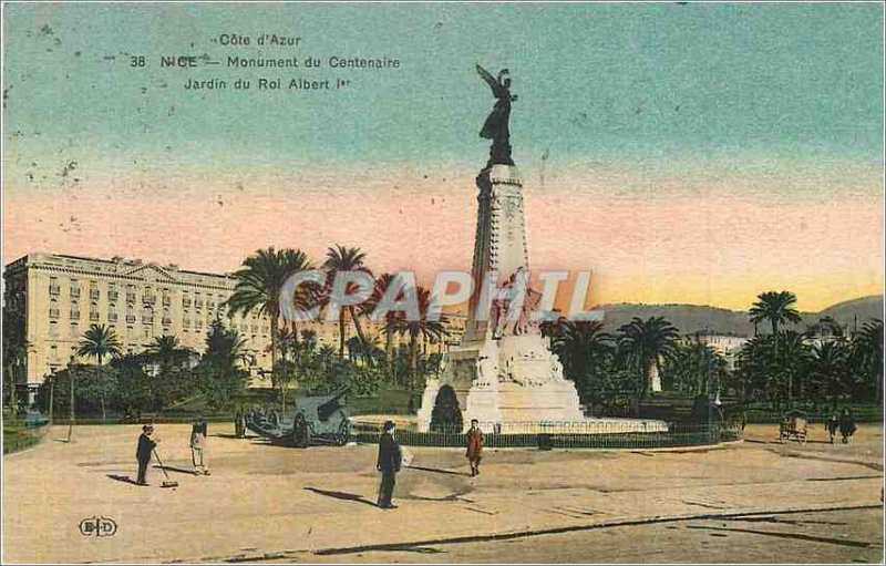 Old Postcard Nice Centennial Monument King Albert Garden Riviera Canon Army