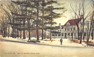 North Anson ME Main Street Palace Hotel Snow Scene in 1911 Postcard