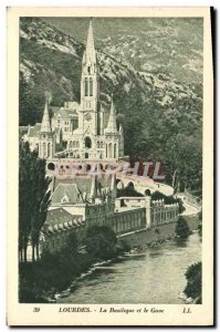 Old Postcard Lourdes Basilica and Gave