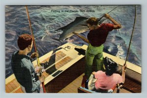 Gulf Stream FL-Florida, Fishing, Linen Postcard
