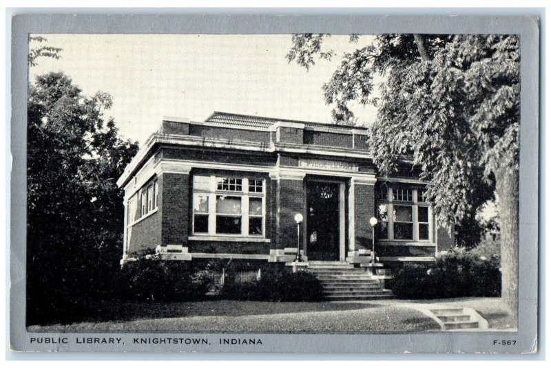 1942 Public Library Exterior Building Field Knightstown Indiana Vintage Postcard