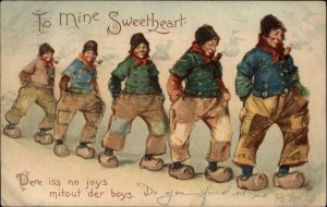 Tuck Valentine Dutch Boys Men To Mine Sweetheart c1910 Vintage Postcard