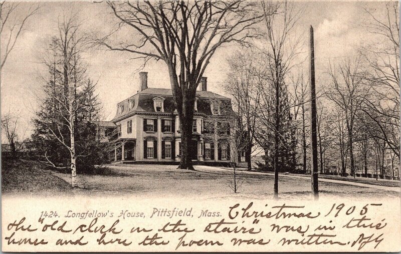 Historic Longfellows House Streetview Pittsfield Massachusetts UDB WOF Postcard 