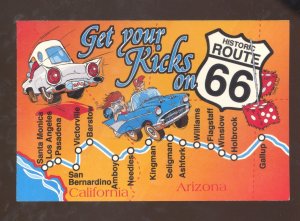 GET YOUR KICKS ON ROUTE 66 MAP POSTCARD