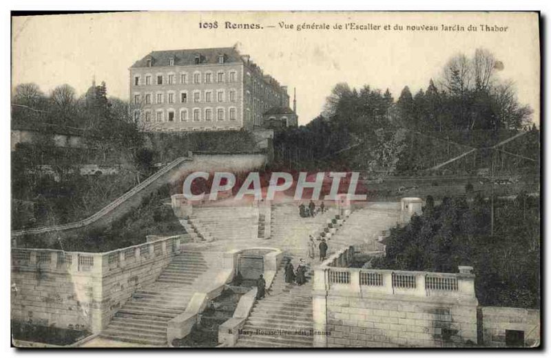 Old Postcard Rennes General view of Escaller and the new Garden Tabor