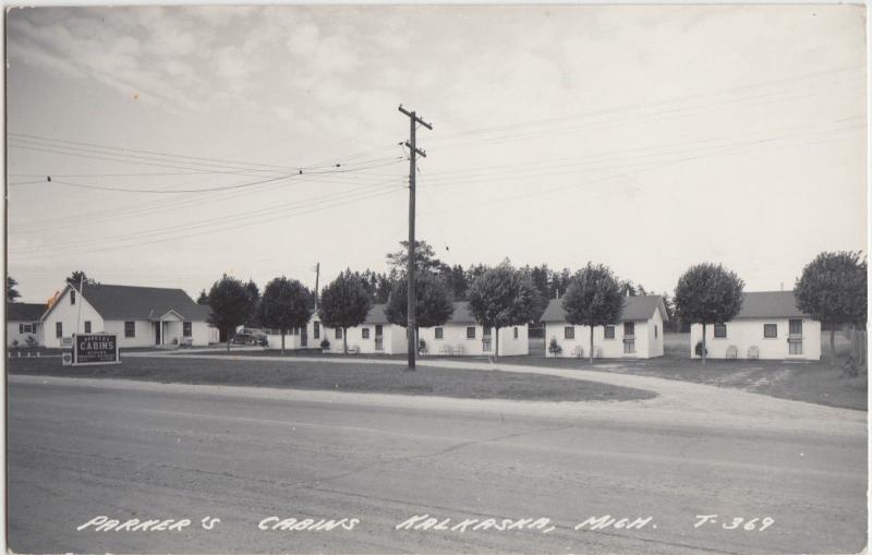 Michigan MI Real Photo RPPC Postcard c1940s KALKASKA Parkers Cabins