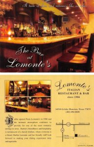 Houston, TX Texas  LOMONTE'S ITALIAN RESTAURANT & BAR  4X6 Advertising Card