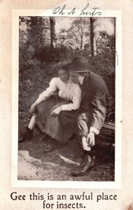 Vintage Postcard 1911 Lovers Couple At The Park An Awful Place For Insects 